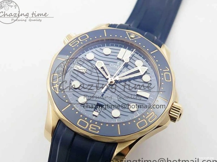 0411 2018 Seamaster Diver 300M RG Blue Ceramic VSF 1:1 Best Edition Blue Dial on Blue Rubber Strap A WeatherProof 7914